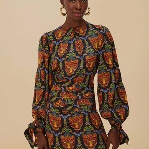 FARM RIO Black boho panther lenzing ecovero viscose mini dress